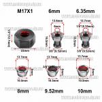 Доп фото Комплект гайка M17 и 5 цанг D6мм+D6.35мм+d8мм+d9.52+d10мм для съемных и кромочных фрезеров №1